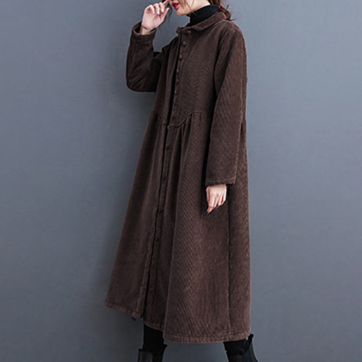 Cappotto da donna in velluto a coste di cotone con fodera in pile, maniche lunghe, bottoni semplici, Buddha Stones, con tasche - image 25