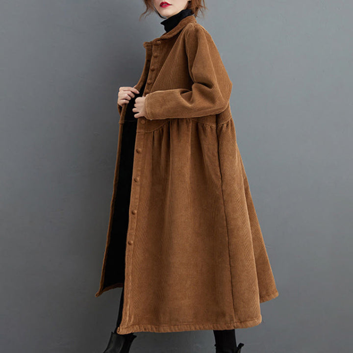 Cappotto da donna in velluto a coste di cotone con fodera in pile, maniche lunghe, bottoni semplici, Buddha Stones, con tasche - image 17