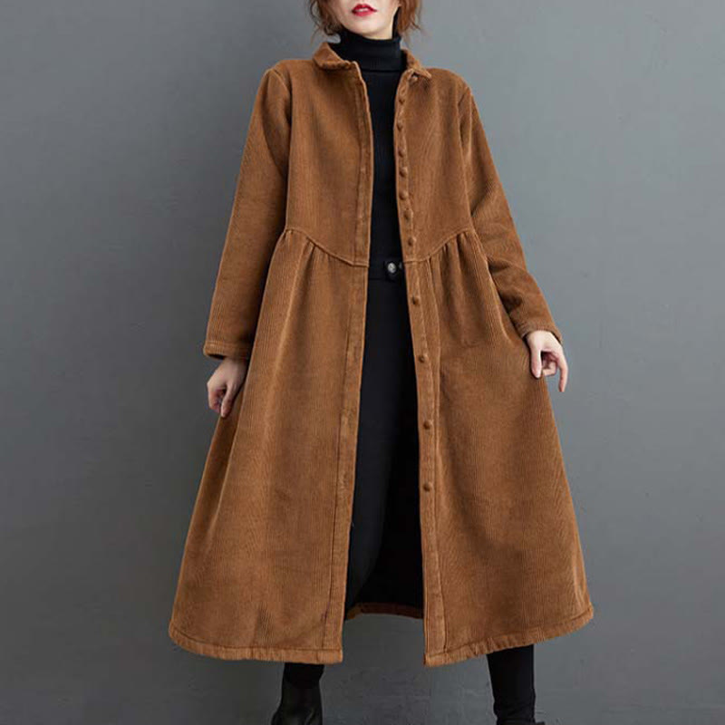 Cappotto da donna in velluto a coste di cotone con fodera in pile, maniche lunghe, bottoni semplici, Buddha Stones, con tasche - Perù - US8-10, UK/AU12-14, EU40-42 (2XL) - image 16