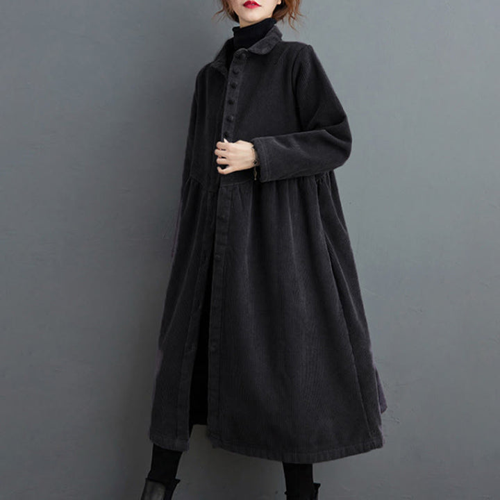 Cappotto da donna in velluto a coste di cotone con fodera in pile, maniche lunghe, bottoni semplici, Buddha Stones, con tasche - image 1