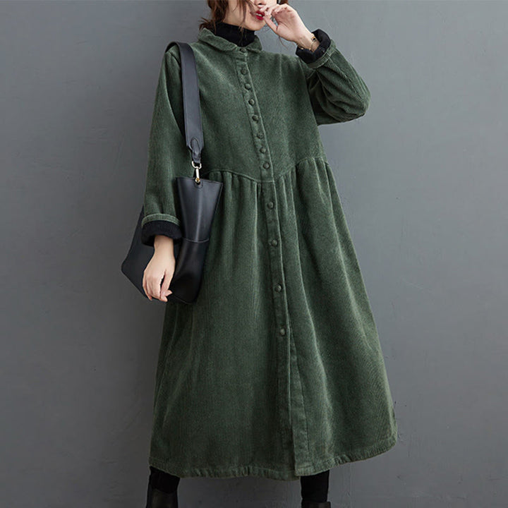 Cappotto da donna in velluto a coste di cotone con fodera in pile, maniche lunghe, bottoni semplici, Buddha Stones, con tasche - image 14