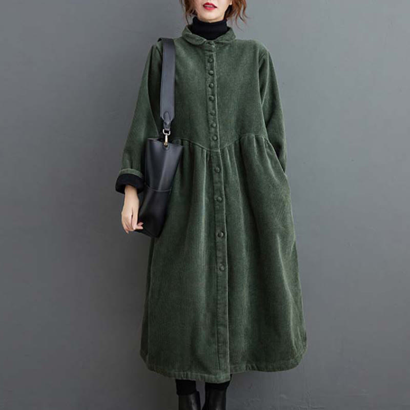 Cappotto da donna in velluto a coste di cotone con fodera in pile, maniche lunghe, bottoni semplici, Buddha Stones, con tasche - image 12