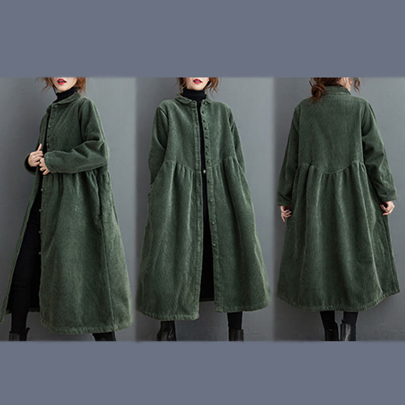 Cappotto da donna in velluto a coste di cotone con fodera in pile, maniche lunghe, bottoni semplici, Buddha Stones, con tasche - image 15