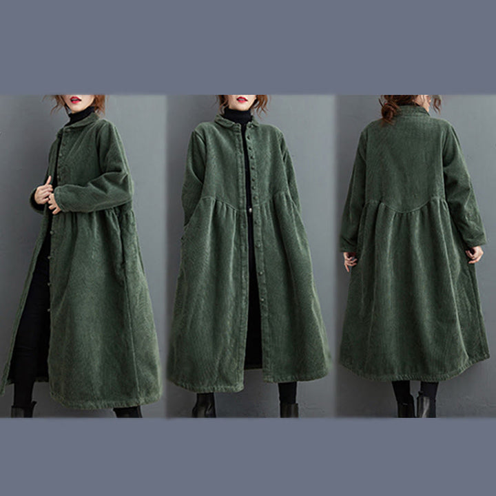 Cappotto da donna in velluto a coste di cotone con fodera in pile, maniche lunghe, bottoni semplici, Buddha Stones, con tasche - image 15