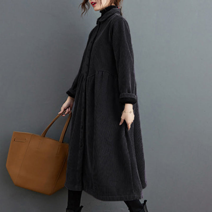 Cappotto da donna in velluto a coste di cotone con fodera in pile, maniche lunghe, bottoni semplici, Buddha Stones, con tasche - image 4