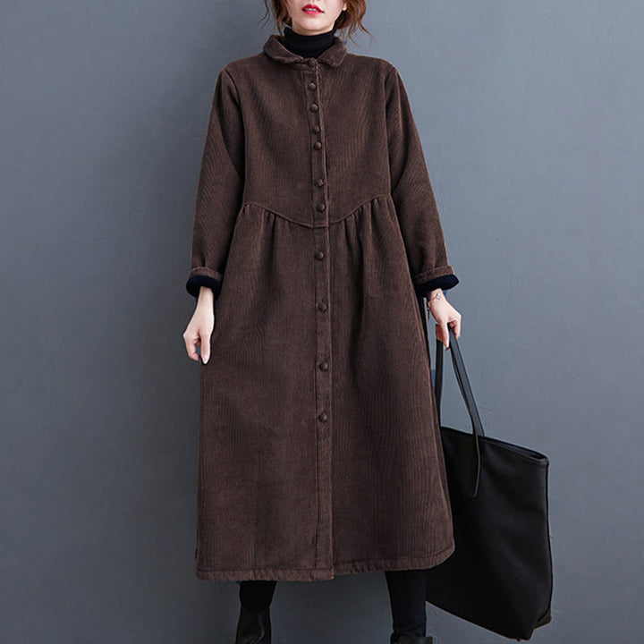 Cappotto da donna in velluto a coste di cotone con fodera in pile, maniche lunghe, bottoni semplici, Buddha Stones, con tasche - image 26