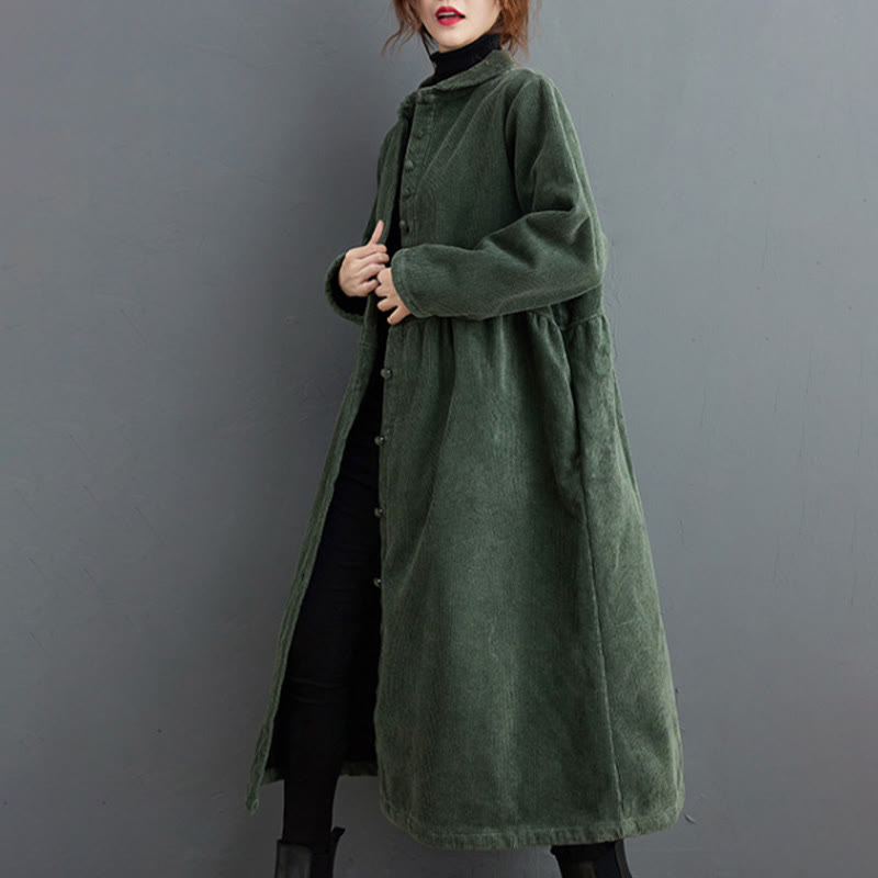 Cappotto da donna in velluto a coste di cotone con fodera in pile, maniche lunghe, bottoni semplici, Buddha Stones, con tasche - image 13