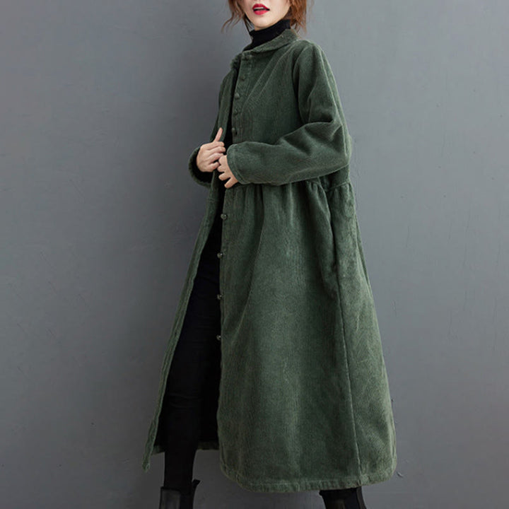 Cappotto da donna in velluto a coste di cotone con fodera in pile, maniche lunghe, bottoni semplici, Buddha Stones, con tasche - image 13