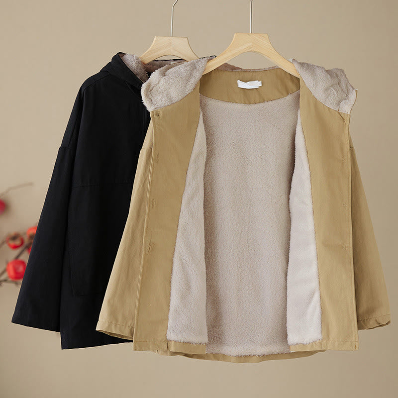 Giacca con cappuccio a maniche lunghe in pile termico di cotone con tasche da donna Buddha Stones - image 13