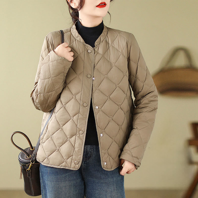 Giacca termica autunnale da donna in cotone con maniche lunghe e trapuntatura a rombi, con tasche, Buddha Stones - Abbronzatura - US8-10, UK/AU12-14, EU40-42 (2XL) - image 0