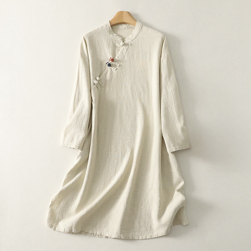 Abito midi in cotone a maniche lunghe con chiusura diagonale a molla con bottoni a rana, motivo Buddha Stones - Biancheria - US12, UK/AU16, EU44 (2XL) - image 6