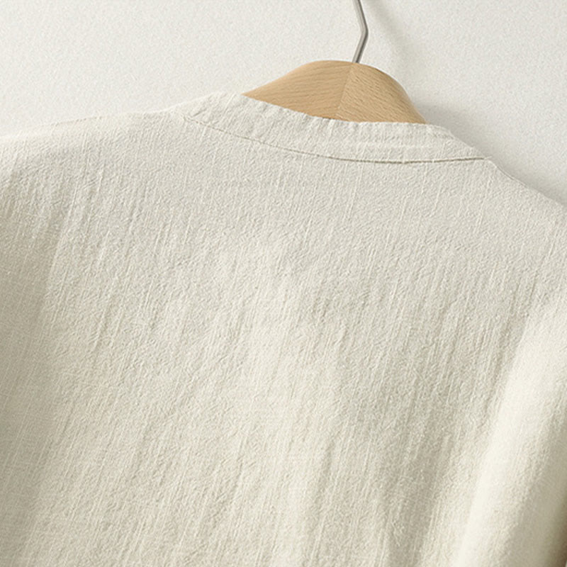 Abito midi in cotone a maniche lunghe con chiusura diagonale a molla con bottoni a rana, motivo Buddha Stones - image 9