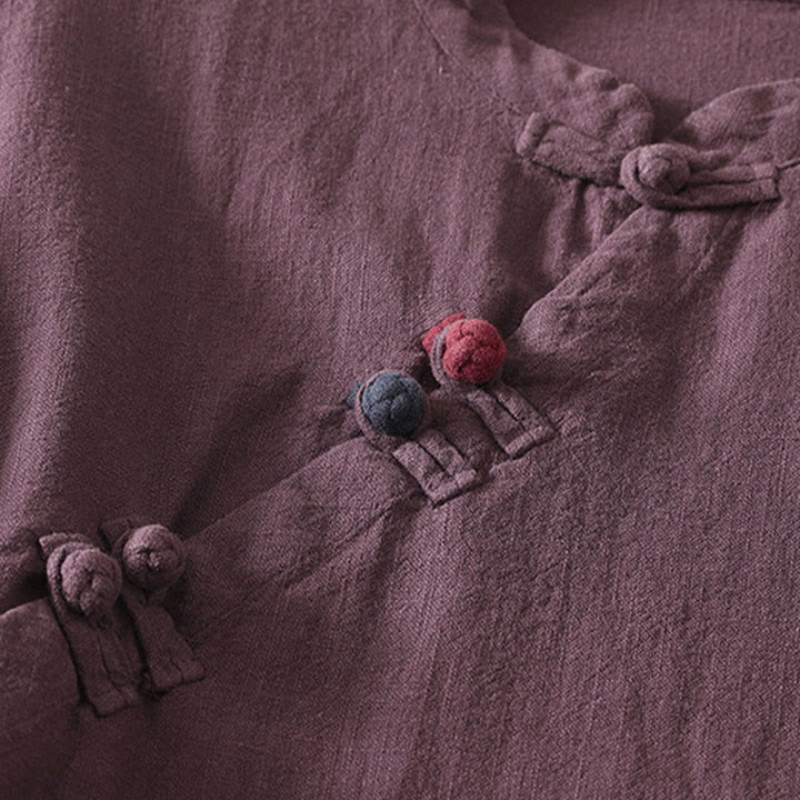 Abito midi in cotone a maniche lunghe con chiusura diagonale a molla con bottoni a rana, motivo Buddha Stones - image 3