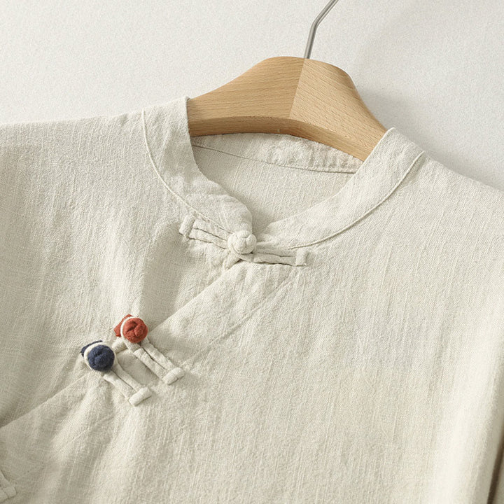 Abito midi in cotone a maniche lunghe con chiusura diagonale a molla con bottoni a rana, motivo Buddha Stones - image 8