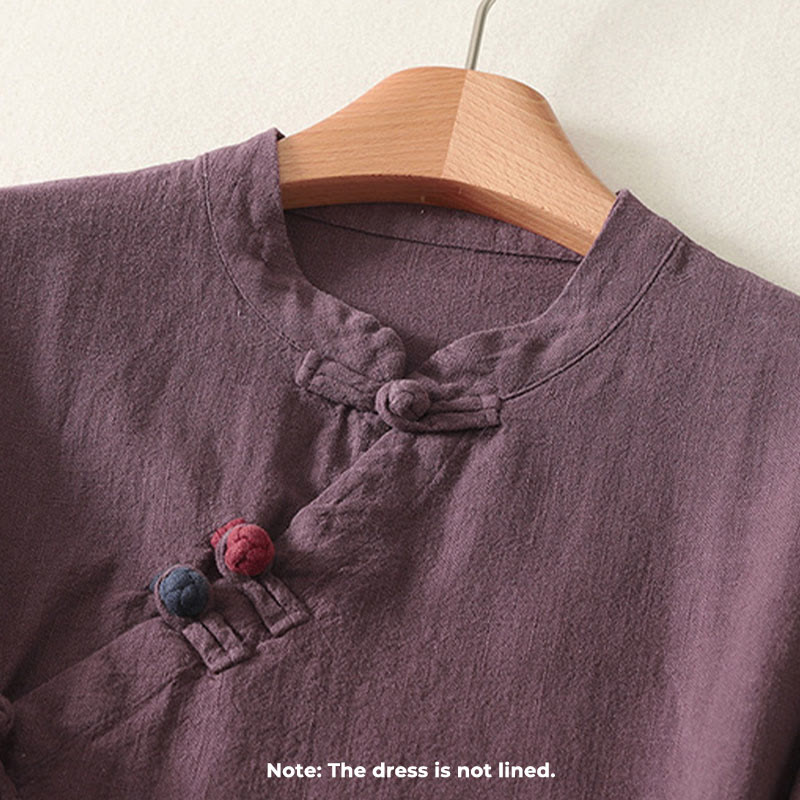 Abito midi in cotone a maniche lunghe con chiusura diagonale a molla con bottoni a rana, motivo Buddha Stones - image 2