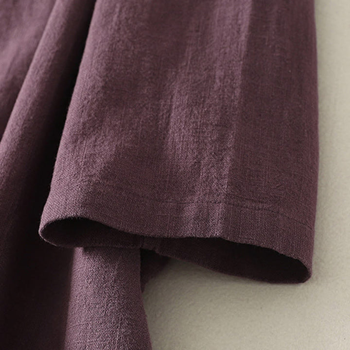 Abito midi in cotone a maniche lunghe con chiusura diagonale a molla con bottoni a rana, motivo Buddha Stones - image 4