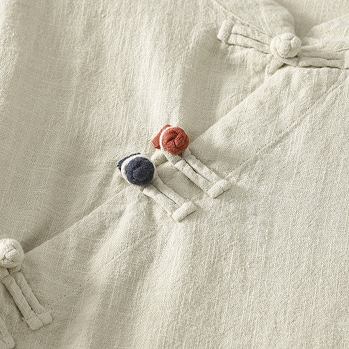 Abito midi in cotone a maniche lunghe con chiusura diagonale a molla con bottoni a rana, motivo Buddha Stones - image 10