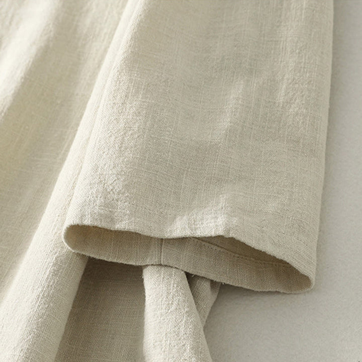 Abito midi in cotone a maniche lunghe con chiusura diagonale a molla con bottoni a rana, motivo Buddha Stones - image 12