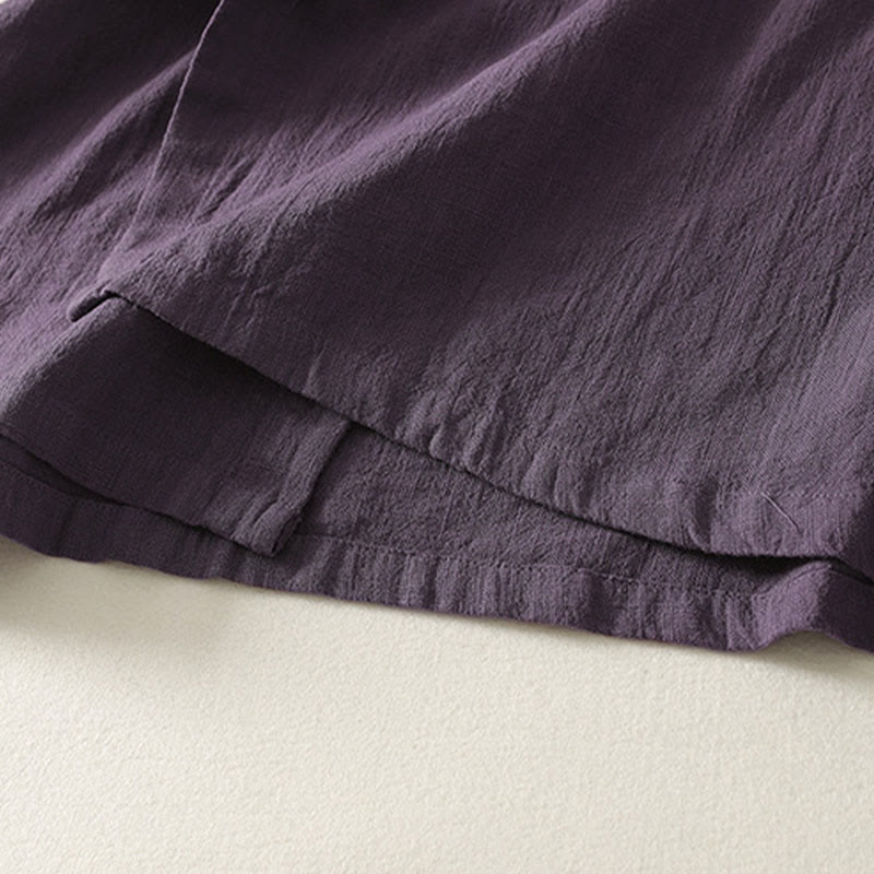 Abito midi in cotone e lino a maniche lunghe con bottoni a rana vintage Buddha Stones, design asimmetrico - image 14