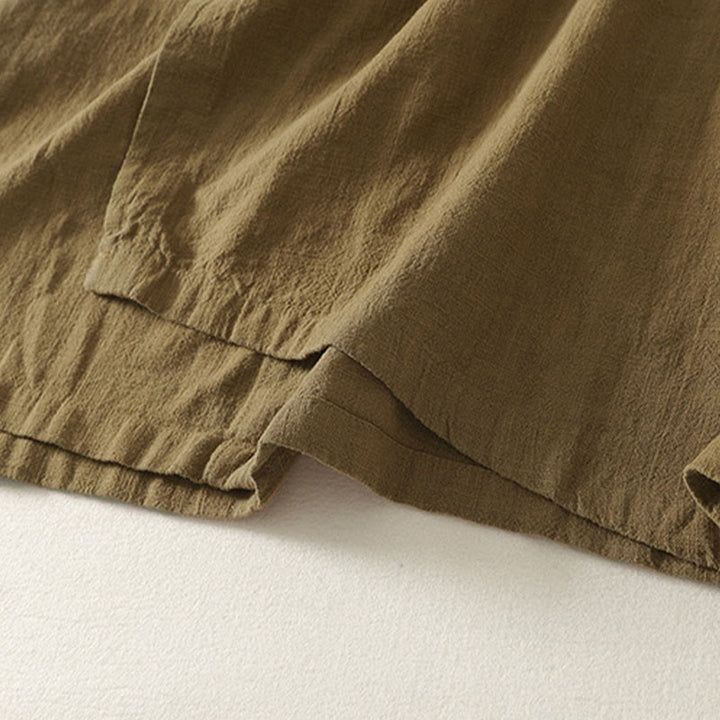 Abito midi in cotone e lino a maniche lunghe con bottoni a rana vintage Buddha Stones, design asimmetrico - image 5