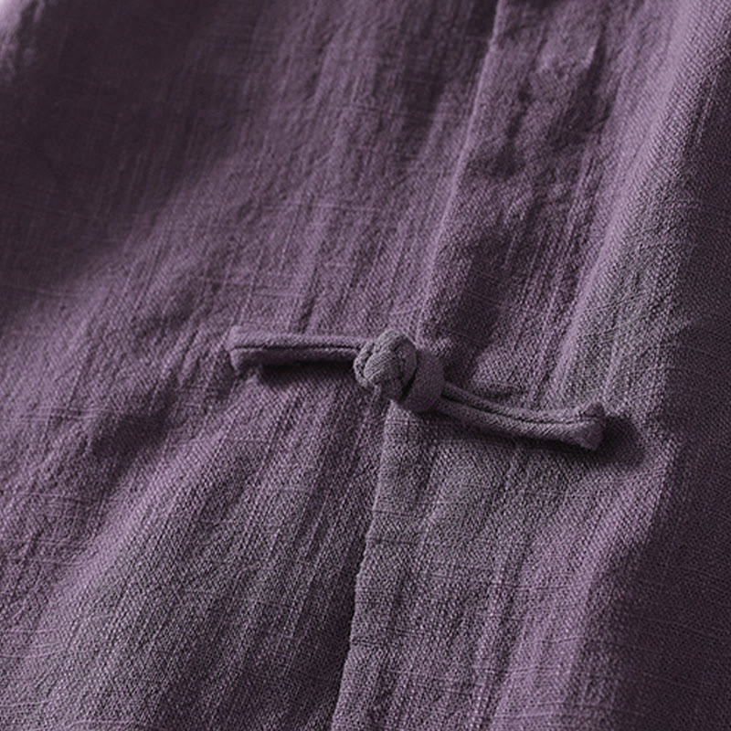 Abito midi in cotone e lino a maniche lunghe con bottoni a rana vintage Buddha Stones, design asimmetrico - image 10