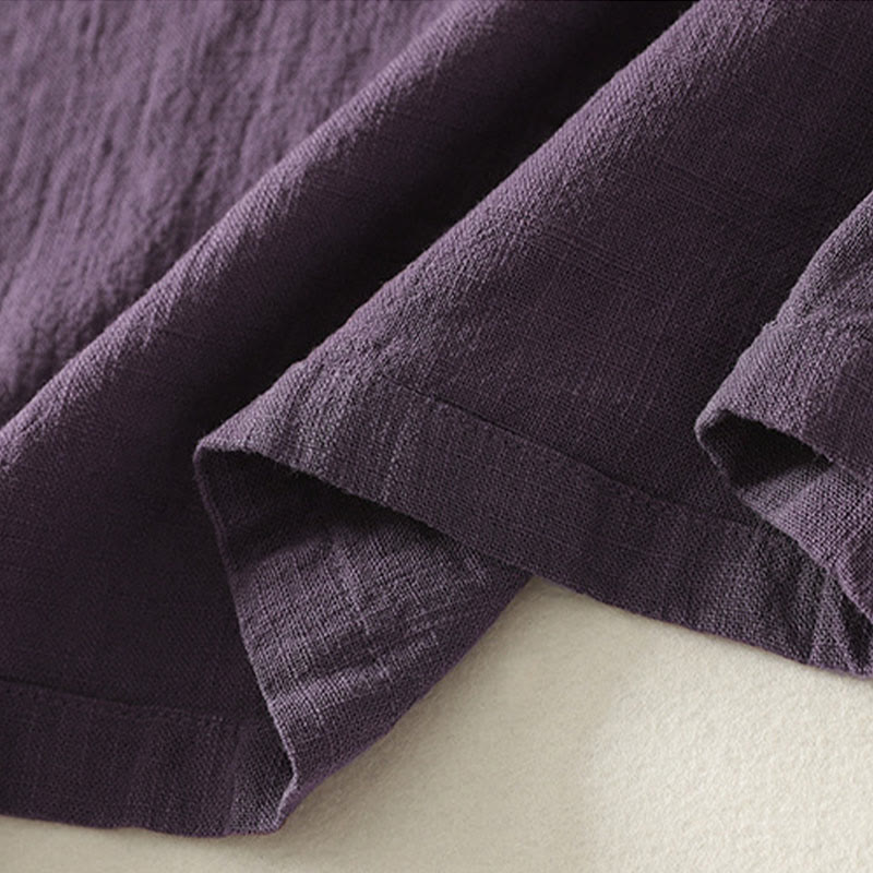 Abito midi in cotone e lino a maniche lunghe con bottoni a rana vintage Buddha Stones, design asimmetrico - image 15