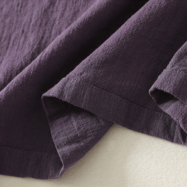 Abito midi in cotone e lino a maniche lunghe con bottoni a rana vintage Buddha Stones, design asimmetrico - image 15