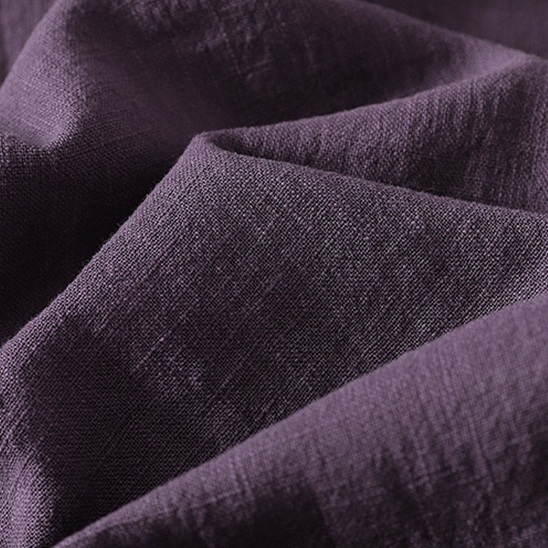 Abito midi in cotone e lino a maniche lunghe con bottoni a rana vintage Buddha Stones, design asimmetrico - image 11