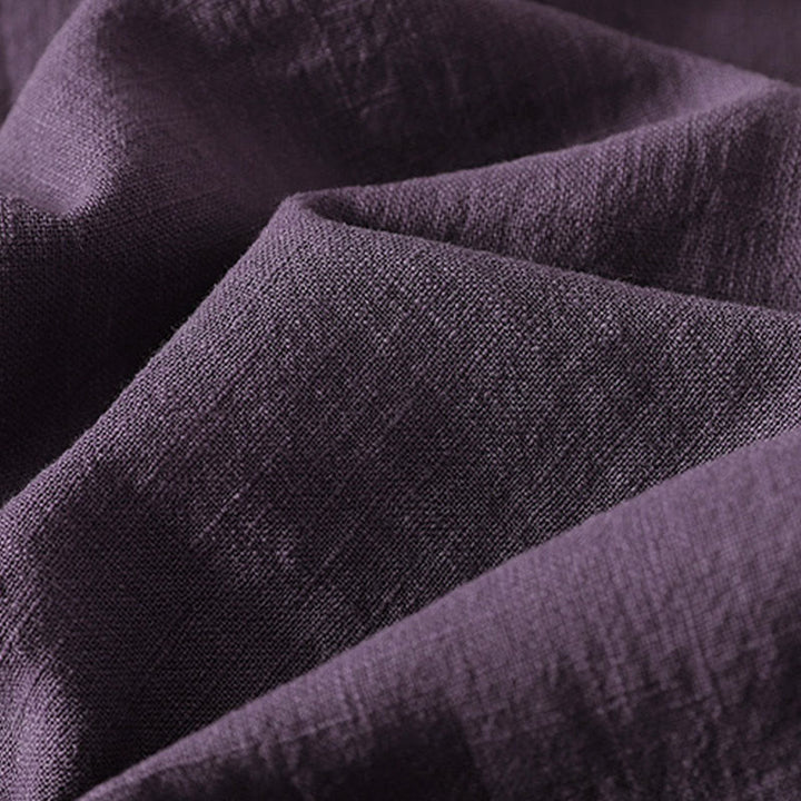 Abito midi in cotone e lino a maniche lunghe con bottoni a rana vintage Buddha Stones, design asimmetrico - image 11