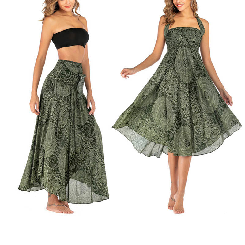 Buddha Stones Due stili indossano Boho Compass Rose Flower Skirt Dress - Verde oliva - US4， UK/AU8，EU36-44 (F) - image 1