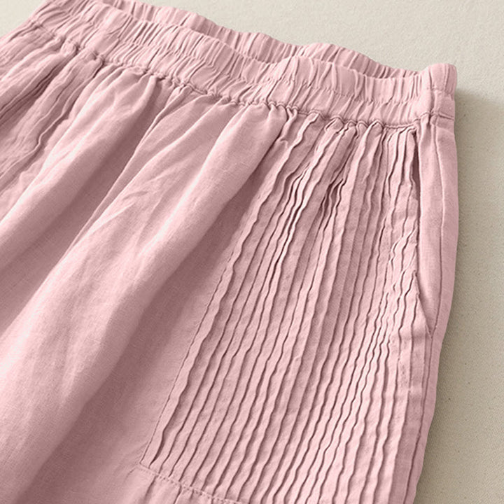 Pantaloni larghi da donna in poliestere elasticizzato con pieghe semplici e tasche, modello Buddha Stones - image 1