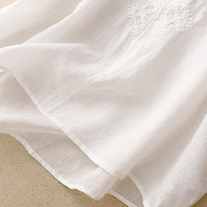 Camicia da donna a mezza manica con scollo a V e ricamo di linee con Buddha Stones - image 18