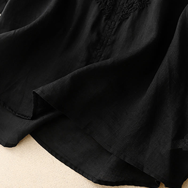 Camicia da donna a mezza manica con scollo a V e ricamo di linee con Buddha Stones - image 14