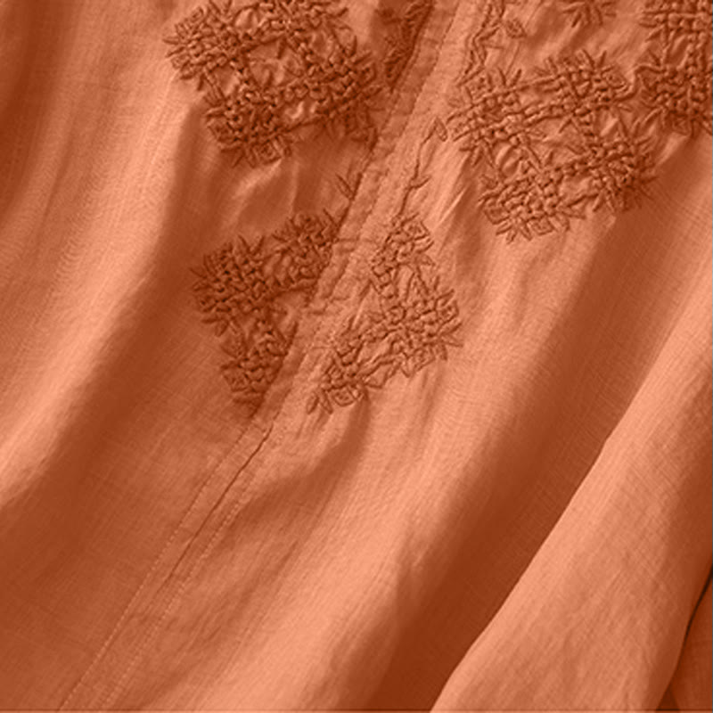 Camicia da donna a mezza manica con scollo a V e ricamo di linee con Buddha Stones - image 7