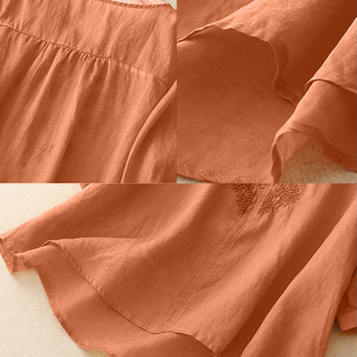 Camicia da donna a maniche corte con scollo a V e ricami a tema Buddha Stones. - image 7