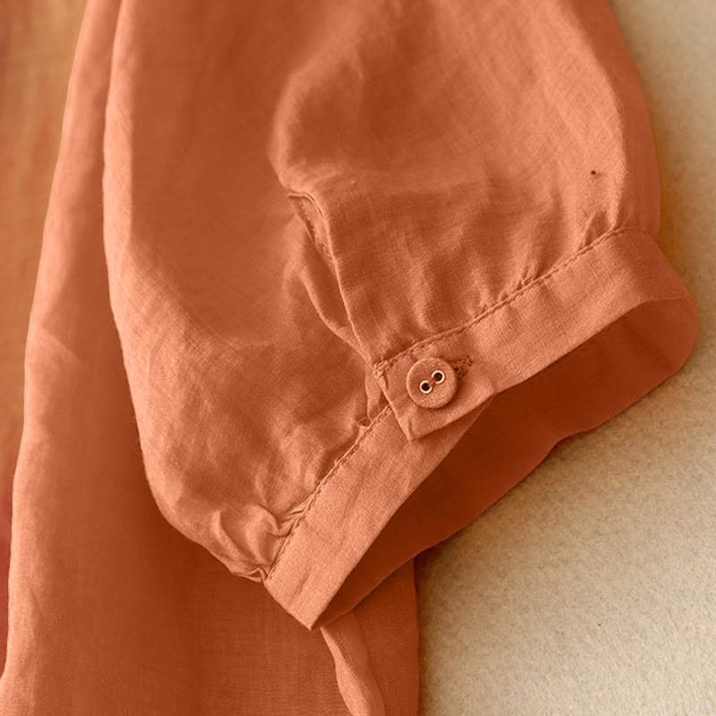 Camicia da donna a mezza manica con scollo a V e ricamo di linee con Buddha Stones - image 9