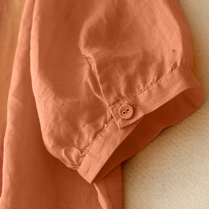 Camicia da donna a mezza manica con scollo a V e ricamo di linee con Buddha Stones - image 9