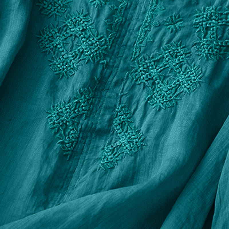 Camicia da donna a mezza manica con scollo a V e ricamo di linee con Buddha Stones - image 3