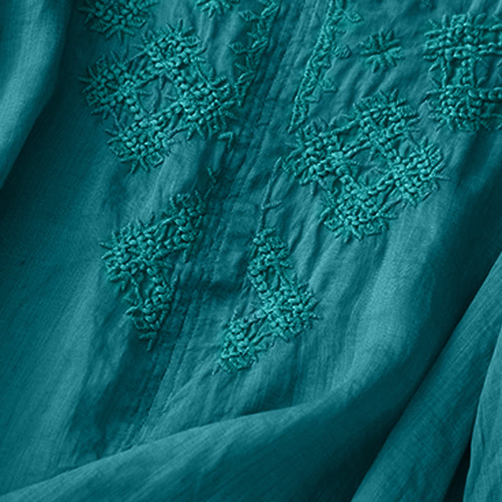 Camicia da donna a mezza manica con scollo a V e ricamo di linee con Buddha Stones - image 3