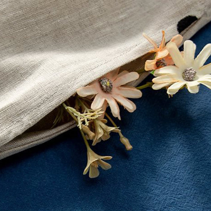 Abito midi da donna in cotone e lino con maniche corte, allacciato, con motivo a pois Buddha Stones, casual e tasche - image 10