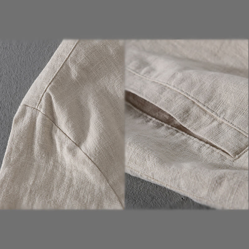 Camicia da uomo in cotone e lino con maniche lunghe a coste e tasche, motivo Buddha Stones - image 6