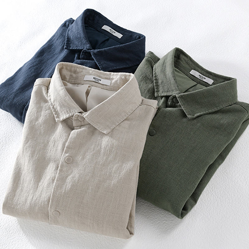 Camicia da uomo in cotone e lino con maniche lunghe a coste e tasche, motivo Buddha Stones - image 17