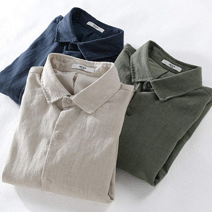 Camicia da uomo in cotone e lino con maniche lunghe a coste e tasche, motivo Buddha Stones - image 17