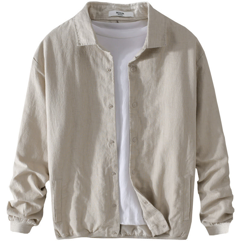 Camicia da uomo in cotone e lino con maniche lunghe a coste e tasche, motivo Buddha Stones - image 7