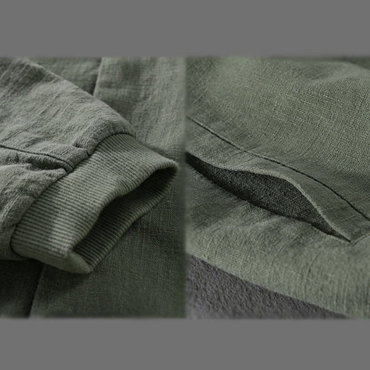 Camicia da uomo in cotone e lino con maniche lunghe a coste e tasche, motivo Buddha Stones - image 11