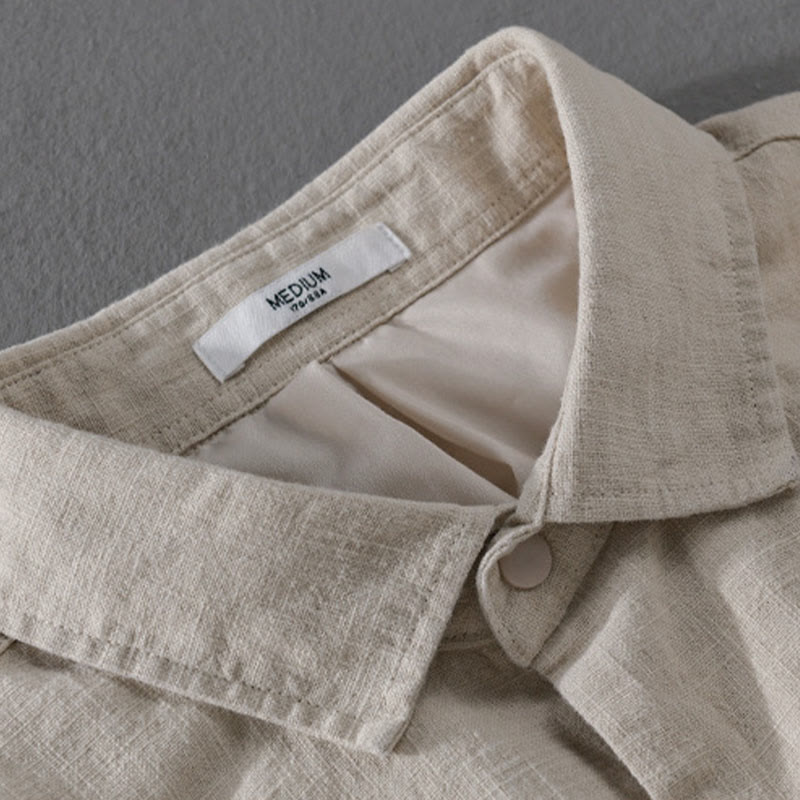 Camicia da uomo in cotone e lino con maniche lunghe a coste e tasche, motivo Buddha Stones - image 2