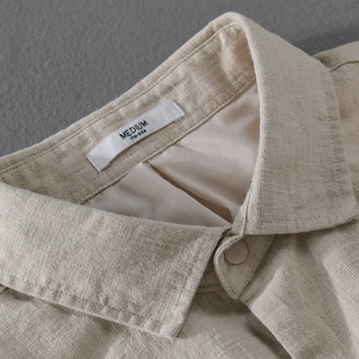 Camicia da uomo in cotone e lino con maniche lunghe a coste e tasche, motivo Buddha Stones - image 2