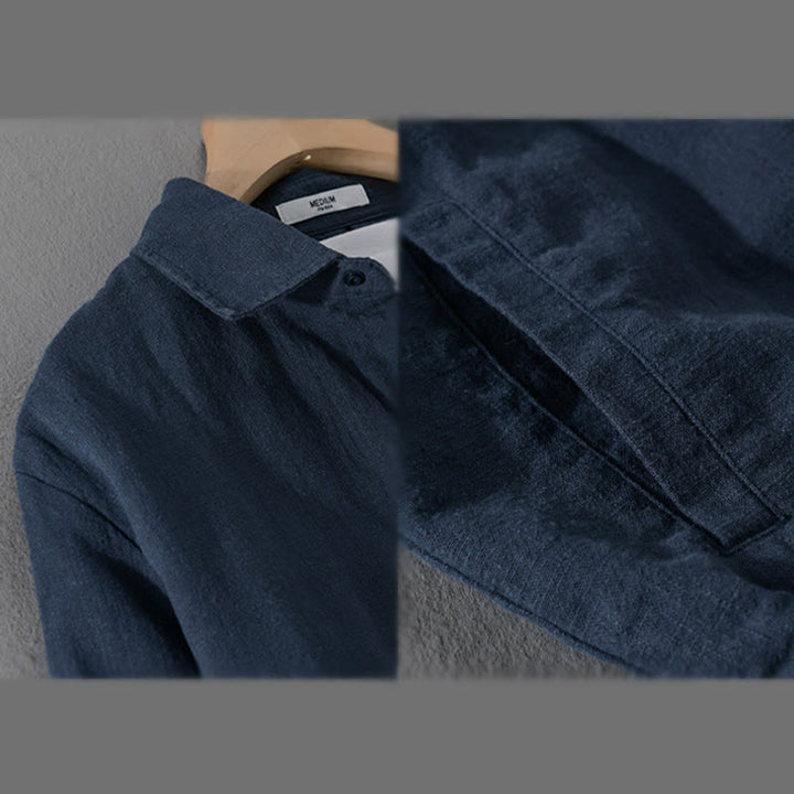 Camicia da uomo in cotone e lino con maniche lunghe a coste e tasche, motivo Buddha Stones - image 14