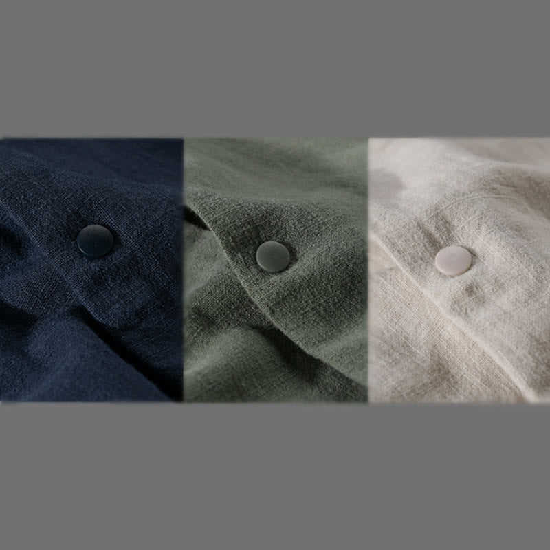 Camicia da uomo in cotone e lino con maniche lunghe a coste e tasche, motivo Buddha Stones - image 22