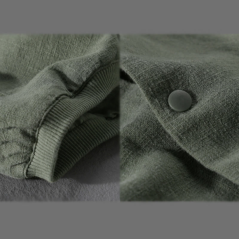 Camicia da uomo in cotone e lino con maniche lunghe a coste e tasche, motivo Buddha Stones - image 10
